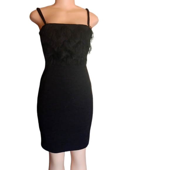 banana republic black fringe dress Banana Republic Sleeveless Fringe Dress Women 6 Black Zip Lined